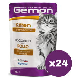 GEMON Kitten cu Pui - Set Plicuri Hrana Umeda pentru Pisici Junioare (bucatele in aspic), 24x100g