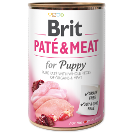 BRIT PATE & MEAT Puppy, Pui si Curcan, Conserva Hrana Umeda Caine Junior (bucati carne in pateu) 400g