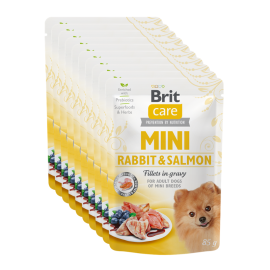 BRIT CARE MINI Iepure si Somon, Set Plic Hrana Umeda Fara Cereale, Caine (fillet carne in sos) 10x85g