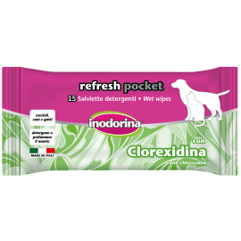 INODORINA Refresh, Servetele Umede Antibacteriene cu Clorhexidina, Pentru Caini si Pisici, 15buc