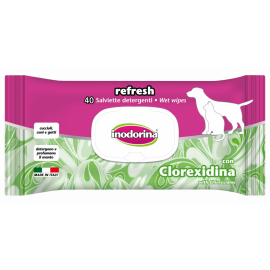 INODORINA Refresh, Servetele Umede Antibacteriene cu Clorhexidina, Pentru Caini si Pisici, 40buc