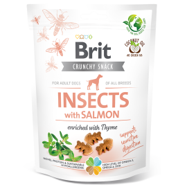 BRIT CARE Crunchy Snack, Insecte, Somon si Cimbru, Recompense Hipoalergenice, Fara Cereale, Caini, Sensibilitate Digestiva, 200g