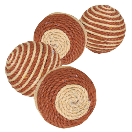 Jucarie Pisici Set 4 Mingi din Plastic Acoperite cu Fir de Bumbac, 4.5cm
