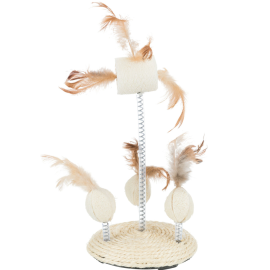 Jucarie Pisici Sisal si Pendul cu Burete si Pene, Diametru 15cm | Inaltime 30cm