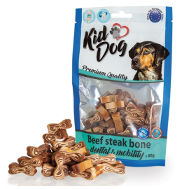 KIDDOG Beef Steak Bone – Recompense Oscioare cu Vită pentru Câini, Fără Gluten, cu Glucozamină și Condroitină, 80g