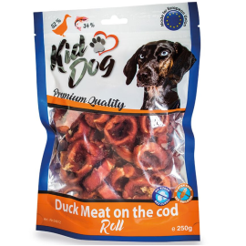 KIDDOG Carne de Rață pe Rulou de Cod pentru Câini, 250 g – Recompense Naturale cu 94% Carne și Pește