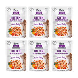 BRIT CARE Kitten Fillet in Gravy, Pui si Curcan, Set Plicuri Hrana Umeda, Fara Cereale,  Pisici Junior (file in sos) 6x85g