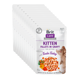 BRIT CARE Kitten Fillet in Gravy, Pui si Curcan, Set Plicuri Hrana Umeda, Fara Cereale,  Pisici Junior (file in sos) 12x85g