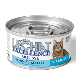 LeChat Excellence Mousse Sterilized, cu Ton și Porc - Conserva Hrana Umeda pentru Pisici Sterilizate, (mousse delicat), 85 g