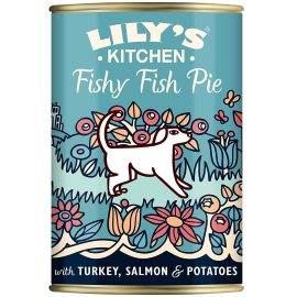 LILY'S KITCHEN Fishy Fish Pie, cu Curcan si Somon, Conserva Hrana Umeda Fara Cereale Pentru Caini 400g