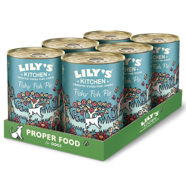 LILY'S KITCHEN Fishy Fish Pie, cu Curcan si Somon, Set Conserve Hrana Umeda Fara Cereale Pentru Caini 6x400g