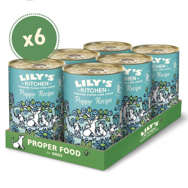 LILY'S KITCHEN Puppy Recipe, cu Curcan si Rata, Set Conserve Hrana Umeda Fara Cereale Pentru Caini Juniori 6x400g