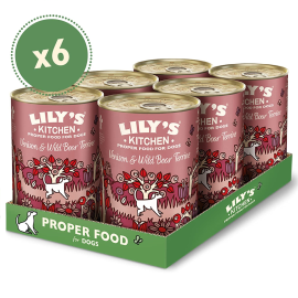 LILY'S KITCHEN Venison & Wild Boar Terrine, cu Vanat si Mistret, Set Conserve Hrana Umeda Fara Cereale Pentru Caini 6x400g