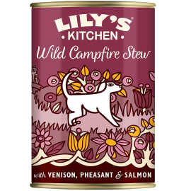 LILY'S KITCHEN Wild Campfire Stew, cu Vanat, Fazan si Somon, Conserva Hrana Umeda Fara Cereale Pentru Caini 400g