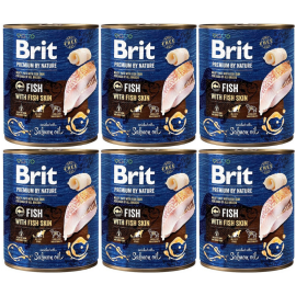 BRIT PREMIUM By Nature, Peste si Piele de Peste, Set Conserve Hrana Umeda Caine (pate) 6x800g