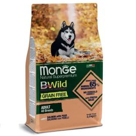 MONGE BWild Grain Free Adult All Breeds, cu Somon, Hrana Uscata Fara Cereale Pentru Caini, 2.5kg