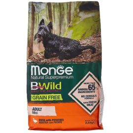 MONGE BWild Grain Free Mini Adult, cu Rata si Cartofi, Hrana Uscata Fara Cereale Pentru Caini de Talie Mica, 2.5kg