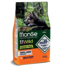 MONGE BWild Grain Free Puppy & Junior All Breeds, cu Rata si Cartofi, Hrana Uscata Fara Cereale Pentru Caini Juniori, 2.5kg
