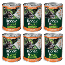 MONGE BWild Grain Free Puppy & Junior cu Rață, Dovleac și Dovlecel – Conserva  Hrană Umedă Fără Cereale pentru Caini Juniori (bucatele in sos), 400g