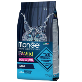 MONGE BWild Low Grain Adult Cat, cu Ansoa – Hrană Uscată pentru Pisici Adulte, 1.5kg