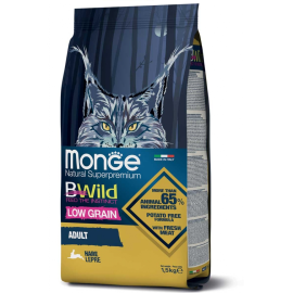 MONGE BWild Low Grain Adult Cat, cu Iepure – Hrană Uscată pentru Pisici Adulte, 1.5kg