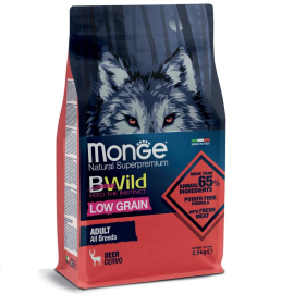 MONGE BWild Low Grain cu Căprioară – Hrană Uscată Superpremium pentru Câini Adulți, 2.5 kg