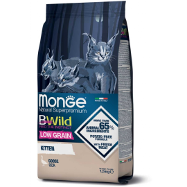 MONGE BWild Low Grain Kitten, cu Gasca – Hrană Uscată pentru Pisici Junioare, 1.5kg