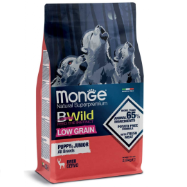 MONGE BWild Low Grain Puppy & Junior cu Caprioara – Hrană Uscată Superpremium pentru Caini juniori, 2.5kg