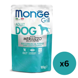 MONGE Dog Grill, cu Cod, Set Plicuri Hrana Umeda Fara Cereale Pentru Caini, 6x100g