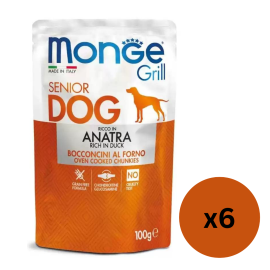 MONGE Dog Grill, cu Rata, Set Plicuri Hrana Umeda Fara Cereale Pentru Caini, 6x100g