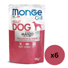 MONGE Dog Grill, cu Vita, Set Plicuri Hrana Umeda Fara Cereale Pentru Caini, 6x100g