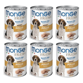 MONGE Fresh, cu Pui si Vegetale, Set Conserve Hrana Umeda Pentru Caini (pateu cu bucatele de carne), 6x400g