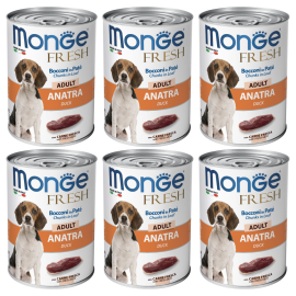 MONGE Fresh, cu Rata, Set Conserve Hrana Umeda Pentru Caini (pateu cu bucatele de carne), 6x400g