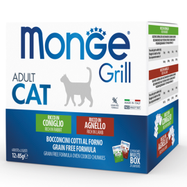 MONGE GRILL Multipack Adult Cat, cu Miel si iepure, Set Plicuri Hrana Umeda Pisici Adulte, 12x85g