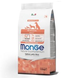 MONGE NATURAL Puppy & Junior All Breeds, Somon si Orez, Hrana Uscata Monoproteica Caine Junior, Digestie Optima | Piele Sanatoasa | Blana Stralucitoare, 12kg