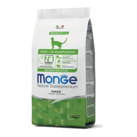 MONGE Natural Superpremium Cat Adult, cu Iepure, Hrana Uscata Monoproteica Pentru Pisici Adulte, 1.5lg