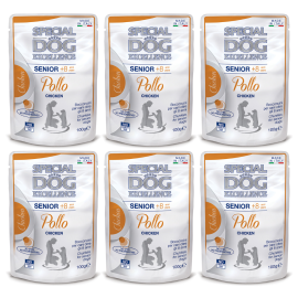 MONGE Special Dog Excellence Senior +8, cu Pui, Set Plicuri Hrana Umeda Pentru Caini Seniori, 6x100g