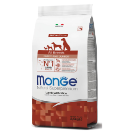 MONGE NATURAL Puppy & Junior All Breeds, Miel si Orez, Hrana Uscata Monoproteica Caine Junior, Digestie Optima 2.5kg