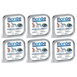 MONGE MONOPROTEIN Grain Free Adult, Miel si Afine, Set Conserve Hrana Umeda Monoproteica, Fara Cereale, Caine (pateu) 6x150g