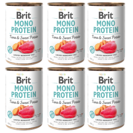 BRIT MONO PROTEIN Ton si Cartofi Dulci, Set Conserve Hrana Umeda Monoproteica Caine, Digestie Sensibila | Alergii (pateu),  6x400g