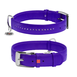 WAUDOG Glamour, Zgarda Piele Pentru Caini, cu Smart ID Tag si Pietre Semipretioase, Marime M 30-39cm mov