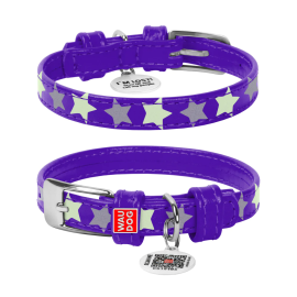 WAUDOG Glamour Stars, Zgarda din Piele Pentru Caini, cu Smart ID Tag, Marime S 27-36cm mov