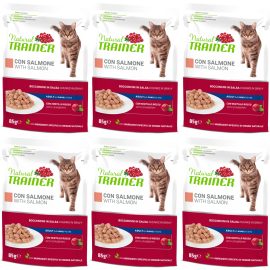 NATURAL TRAINER Cat, cu Somon, Set Plicuri Hrana Umeda Pentru Pisici Adulte, 6x85g