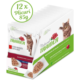 NATURAL TRAINER Cat, cu Vita, Set Plicuri Hrana Umeda pentru Pisici Adulte, 12x85g