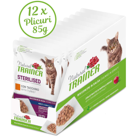 NATURAL TRAINER Cat Sterelised, cu Curcan, Set Plicuri Hrana Umeda Pisici Sterilizate, 12x85g