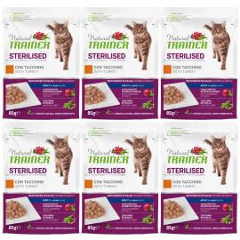 NATURAL TRAINER Cat Sterelised, cu Curcan, Set Plicuri Hrana Umeda Pisici Sterilizate, 6x85g