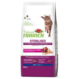 NATURAL TRAINER Cat Sterilised, cu Prosciutto Crudo, Hrana Uscata Pentru Pisici Sterilizate, 10kg
