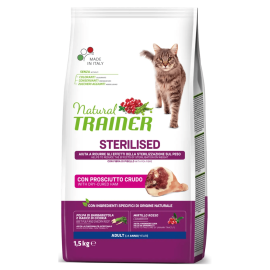 NATURAL TRAINER Cat Sterilised, cu Prosciutto Crudo, Hrana Uscata Pentru Pisici Sterilizate, 1.5kg