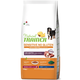 NATURAL TRAINER Dog Medium & Maxi Adult Sensitive No Gluten, cu Rata, Hrană Uscată Monoproteică pentru Câini de Talie Medie / Mare, 12kg
