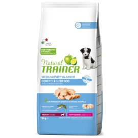 NATURAL TRAINER Dog Medium Puppy & Junior, cu Pui, Hrană Super Premium pentru Căței de Talie Medie, 12kg